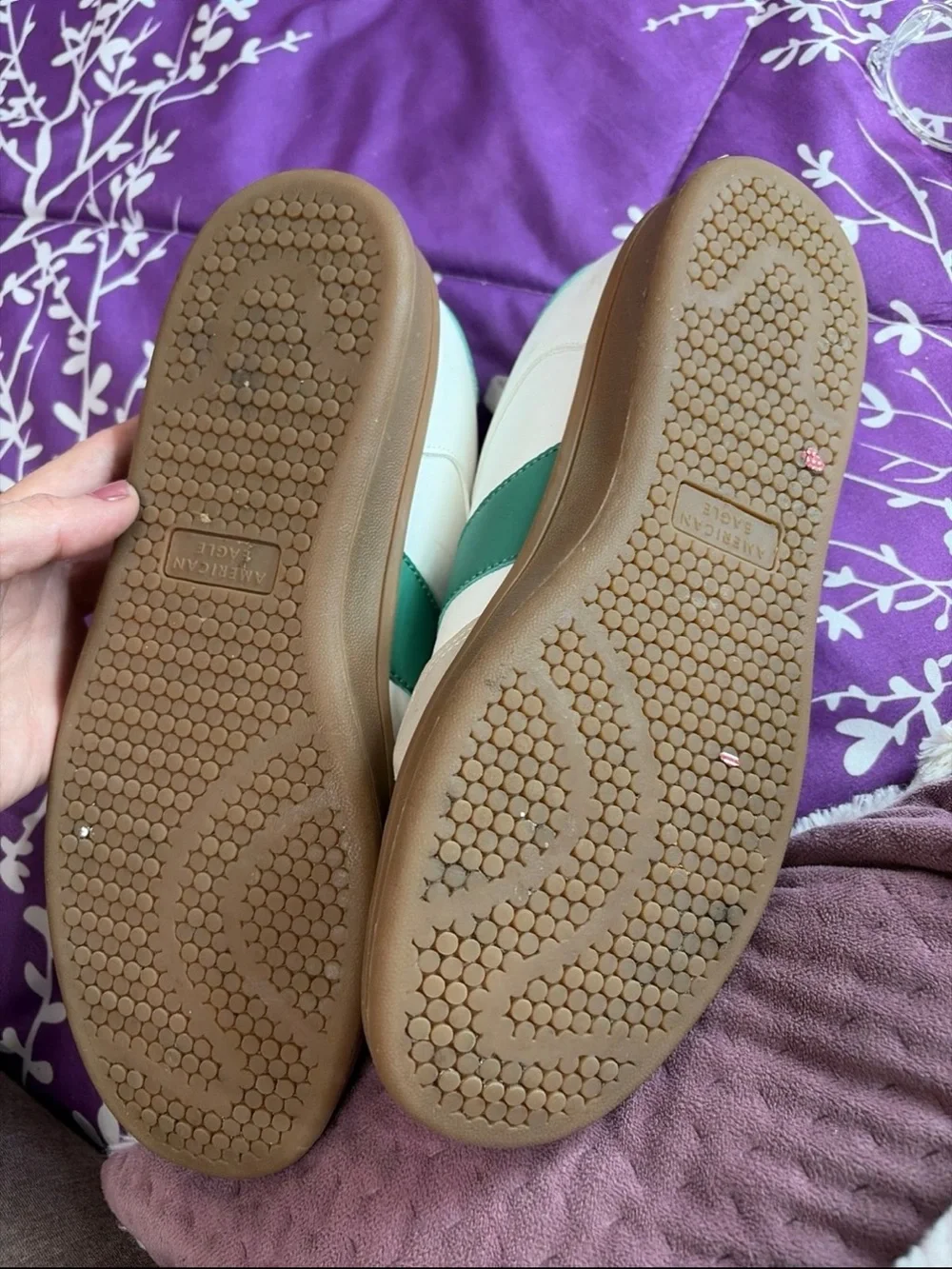White Sneakers with Green Stripe and Gum Sole American Eagle brand new size 9